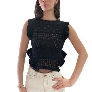 Black crochet top with ruffles, size s
